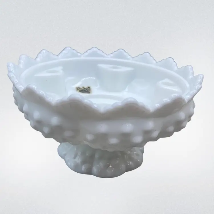 Fenton Milk Glass Hobnail Vintage Candle Holder Original Paper Label Cottage Decor