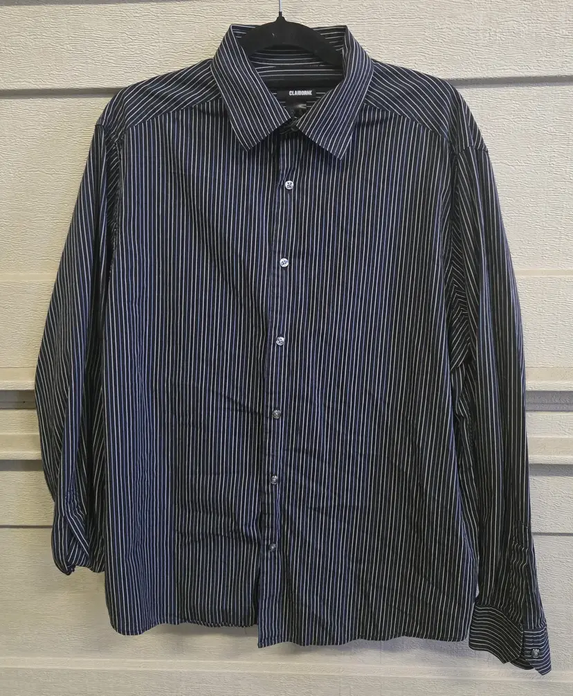 Claiborne Men's Dress Shirt Black Striped Size XL