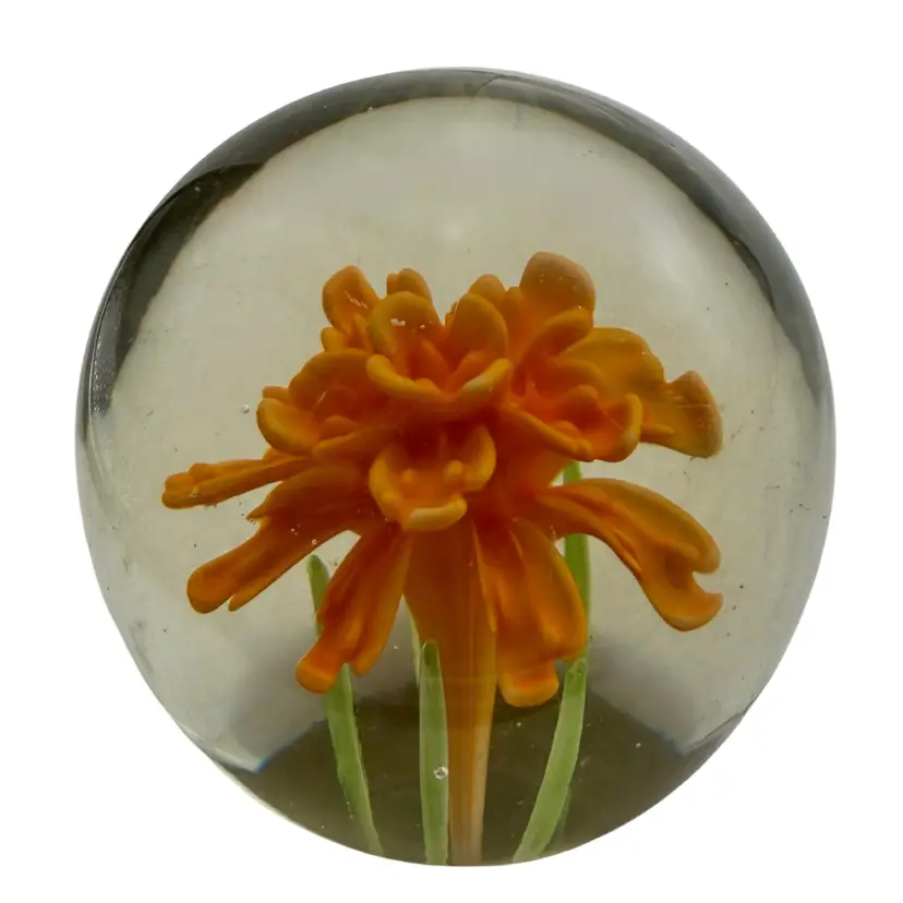 Orange Flower Paperweight Dynasty Gallery  Heirloom Collection With Label
3”