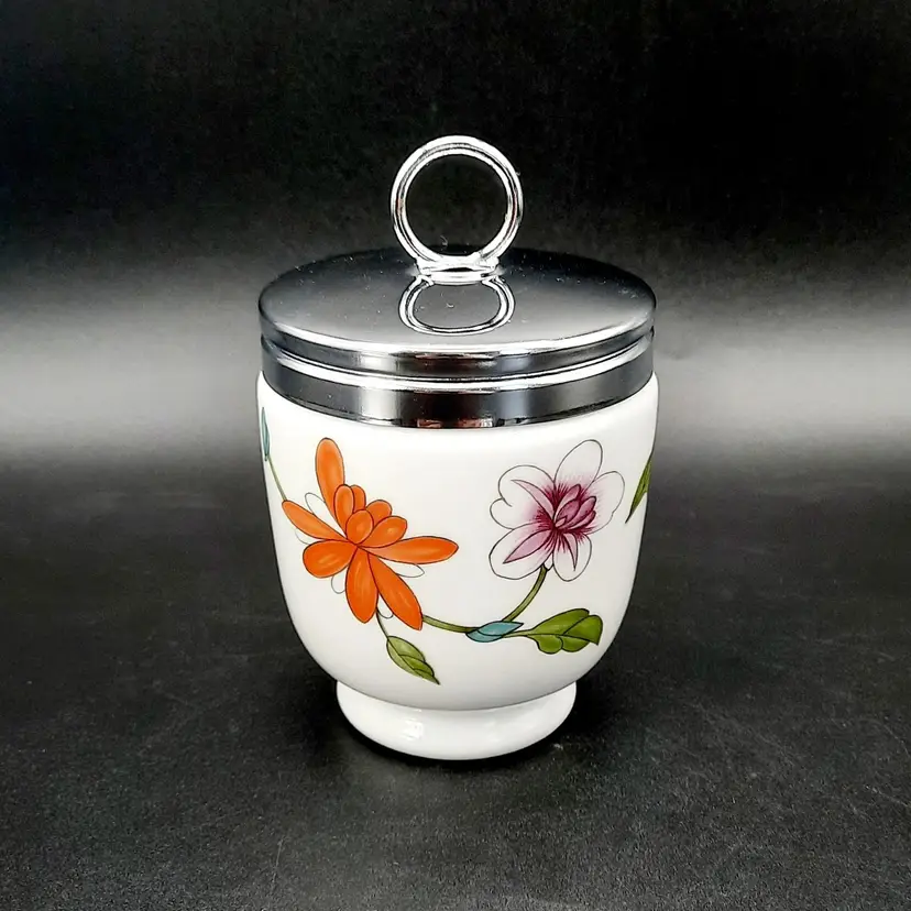 Royal Worcester England Porcelain Purple Orange Floral Egg Coddler
