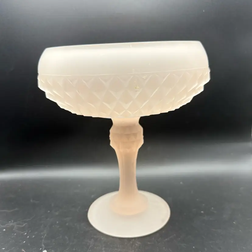 Vintage Indiana Glass Diamond Point Pink Satin Compote - 7 3/4 In