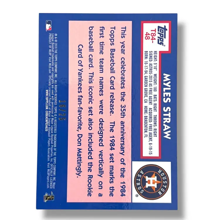 Myles Straw RC Orange 16/25 2019 Topps Silver Pack Series 2 1984 Topps Baseball