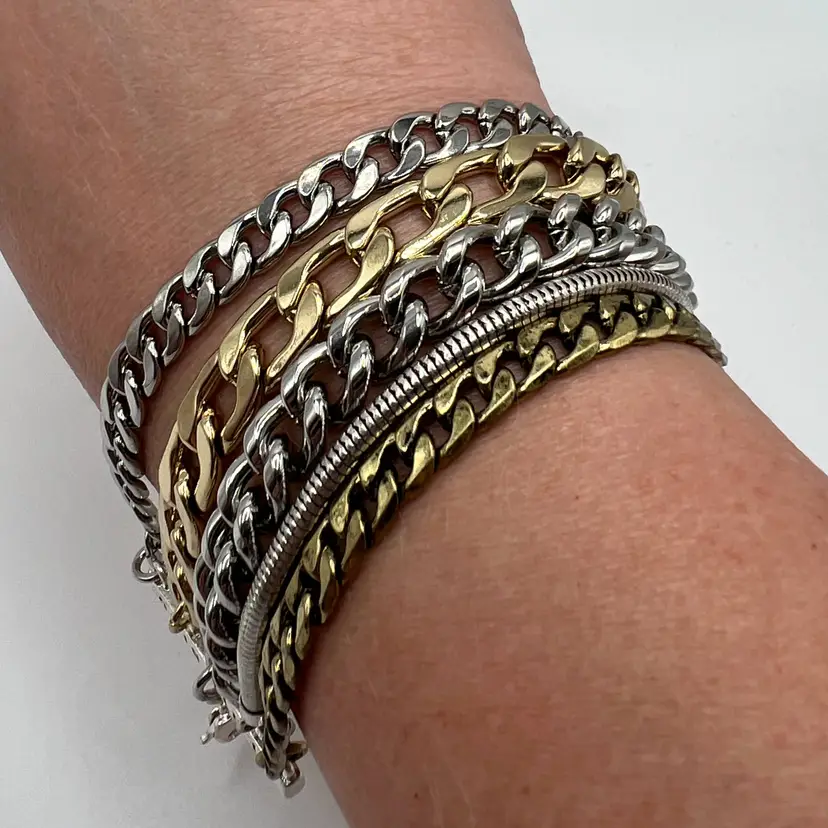 Jenny Bird Multi Chain Bracelet Mixed Metal Gold Silver Layered Adjustable 7–8.5”