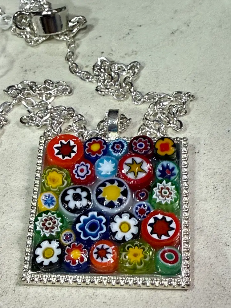 Custom Art Glass Millefiori Pendant Necklace With Magnet Closure
