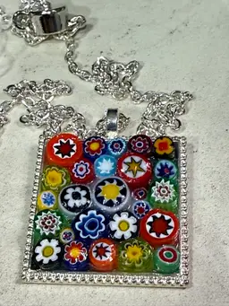 Custom Art Glass Millefiori Pendant Necklace With Magnet Closure