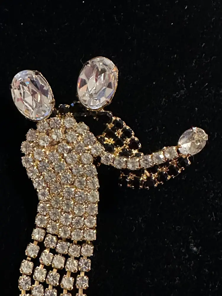 Dancing Couple Rhinestone Brooch Fringe Movement 3”