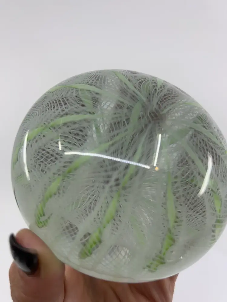 Stunning Murano Latticino Adventurine Accent Art Glass Paperweight 3.5”