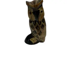 Hand Carved Owl Figure 3 1/2” Tall With Yellow Eyes( Might Be Carved Out Of Horn)