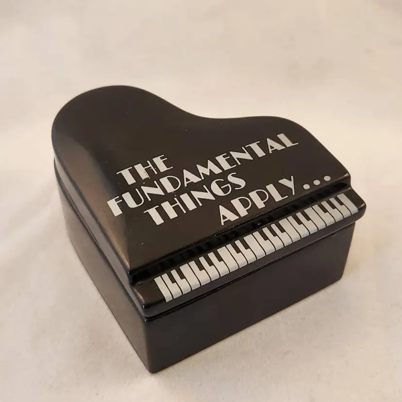 Vintage Fitz & Floyd Porcelain Black Grand Piano Trinket Box with Quote Japan