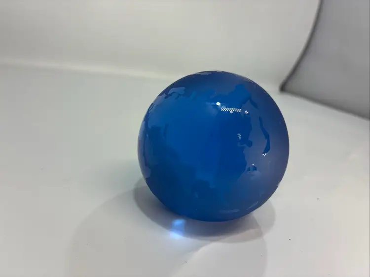 Art Glass Cobalt Blue Vintage Etched World Globe Paperweight