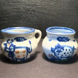 M.A. Hadley Mini Creamer & Sugar Bowl Set – Cow & Pig Motif - Hand Painted - Mini Folk Art