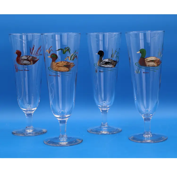 Vintage Culver Glass Sportsman Game Duck Pilsner Tall Glasses Set Of 4.*Pre-Owned