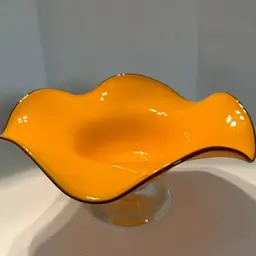 Vintage Ruffled Tango Bowl Dish Orange Art Glass Pedestal Centerpiece Catch All Console Bowl