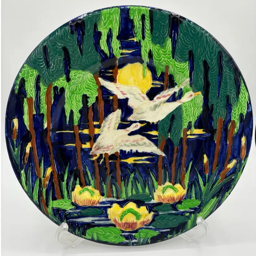 Vintage Maling Ware England Majolica Flying Geese Plate