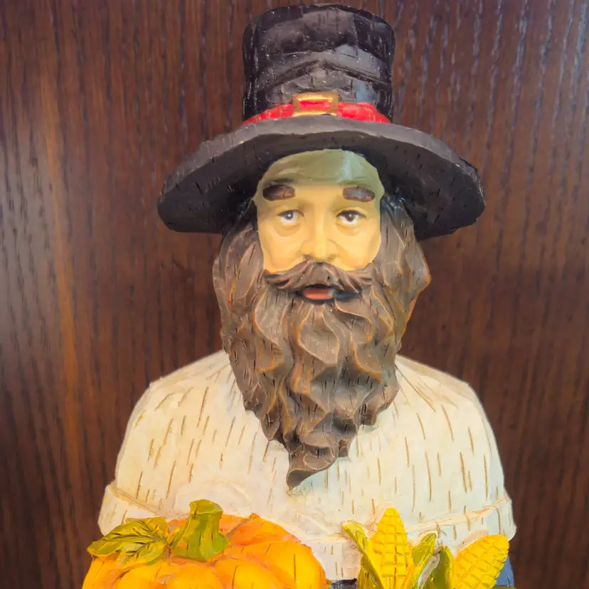 Tall Male Pilgrim Fall Autumn Thanksgiving Figurine w/ Harvest 17.25"