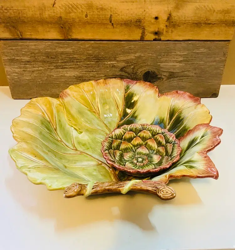 Fitz & Floyd Venetian Romance Large Leaf Design 1 Piece Chip and Dip Serving Bowl CotrageCore French Country Farmhouse