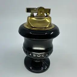Vintage Japan Black Glass & Brass Table Lighter 4”