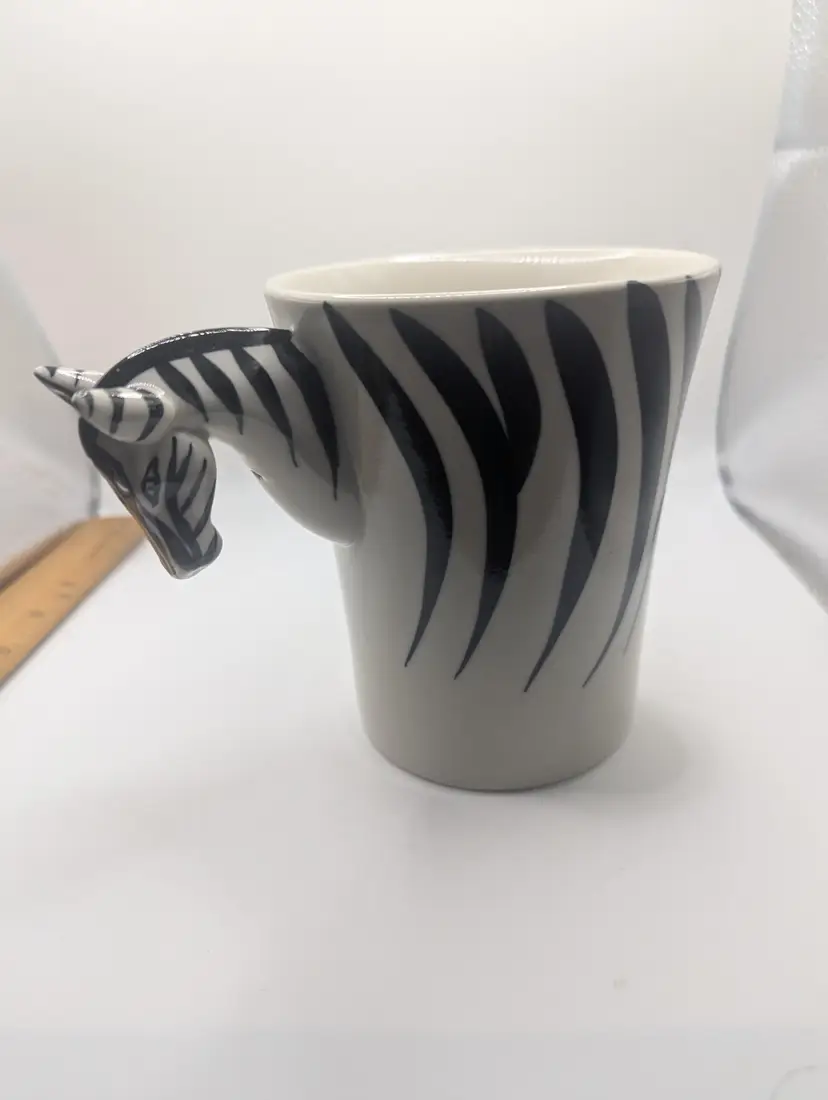 Vintage Pier 1 Quirky Zebra Handle Ceramic Mug