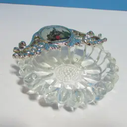 vintage Disneyland Parks crystal flower silver tone metal trinket dish ashtray