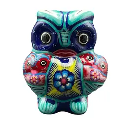 Mexican Pottery Owl Bird Figurine Hand Painted Folk Art Mexico