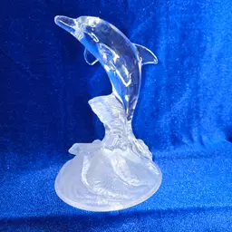 Cristal d'Arques Dolphin on Wave French Crystal on Frosted Glass Wave