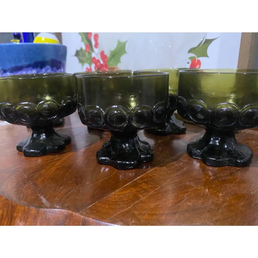 olive green Tiffin Franciscan sherbet dishes set of 6