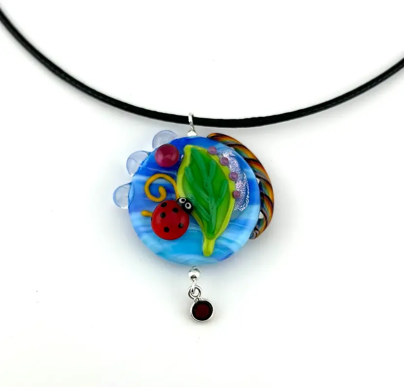 Lampwork Glass Ladybug Bead Necklace 16” Made By Me