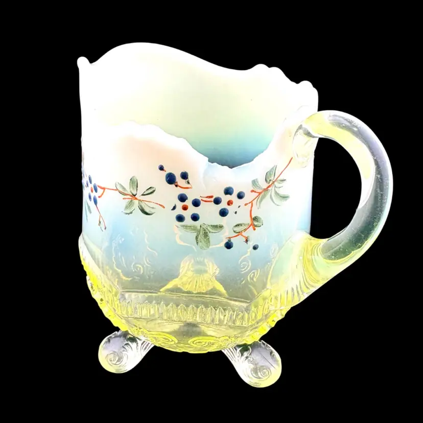 Antique Model Flint Glass Works Creamer Glows 4.75” Tall x 5” At Handle READ DESCRIPTION