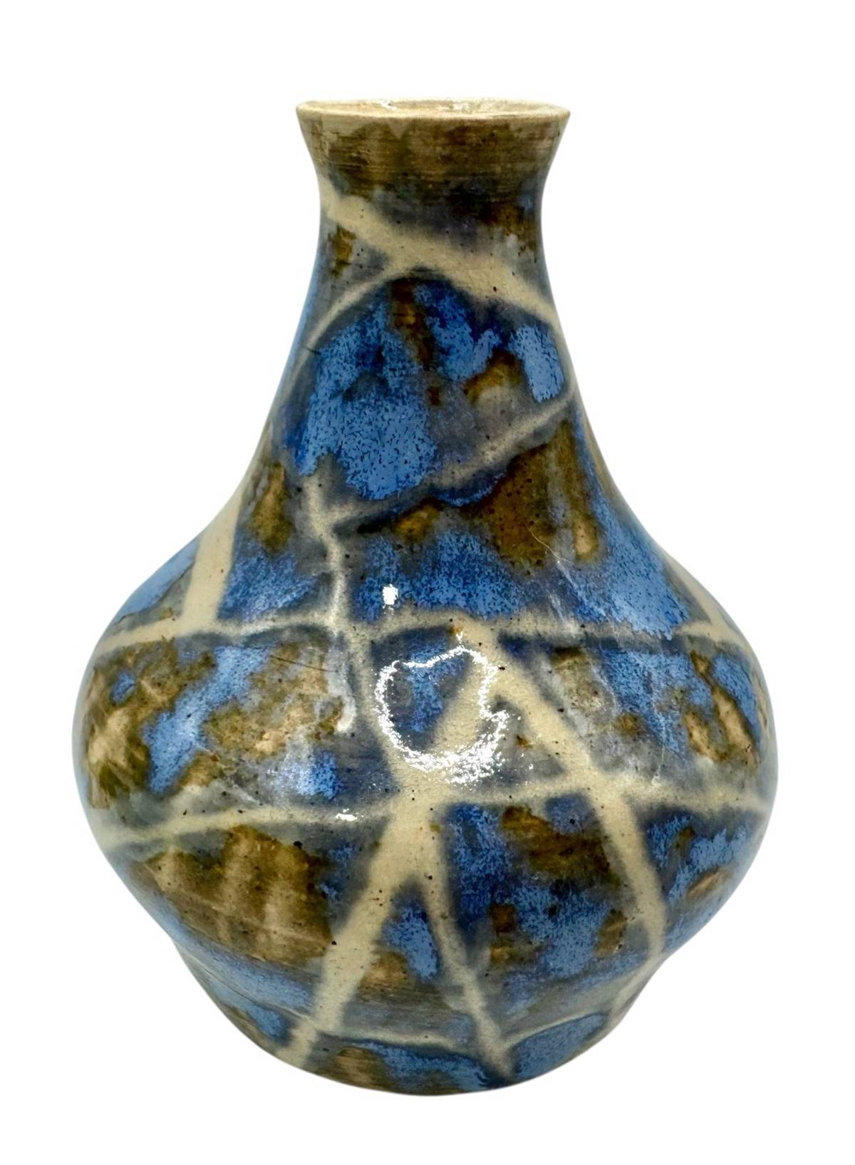 Niknax · Signed Mark Studio Art Pottery Bud Vase Blue Brown Green Beige ...