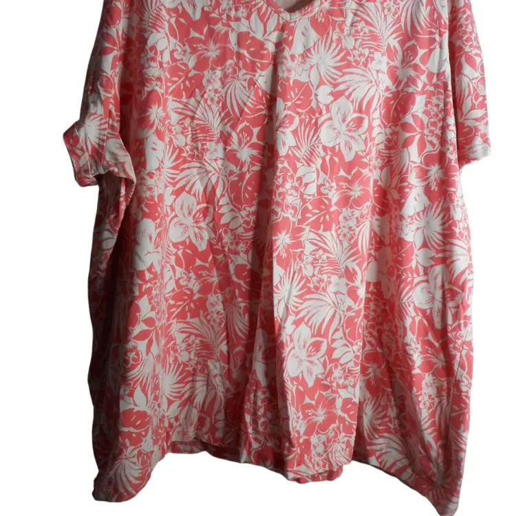 Size 3x Orange White Tropical Print knit shirt short sleeve Basic Editions