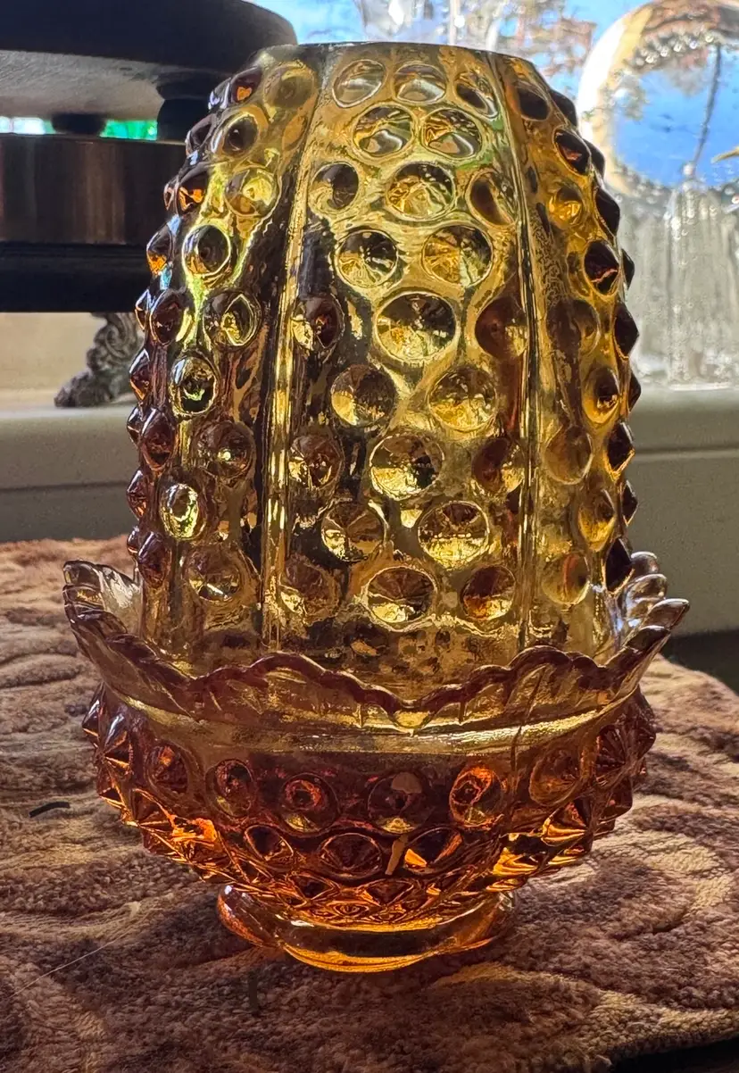 Fenton Amber Fairly Lamp Hobnail Glass Votive 4 3/4" x 3 1/4"