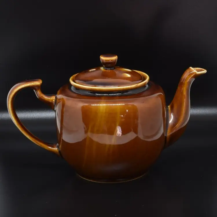 Vintage Ceramic Chinese Drip Glaze Teapot, Brown and White, 1970s