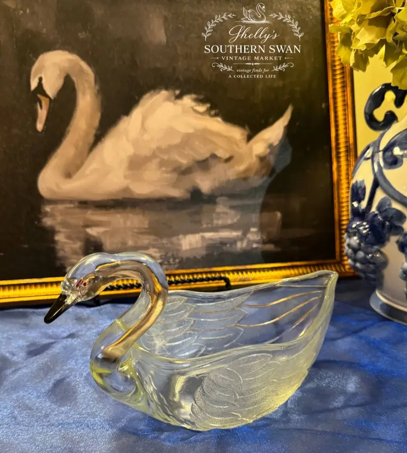 Vintage Glass Swan Trinket Dish