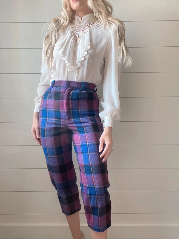Vintage Wool Cropped Plaid Cigarette Pants