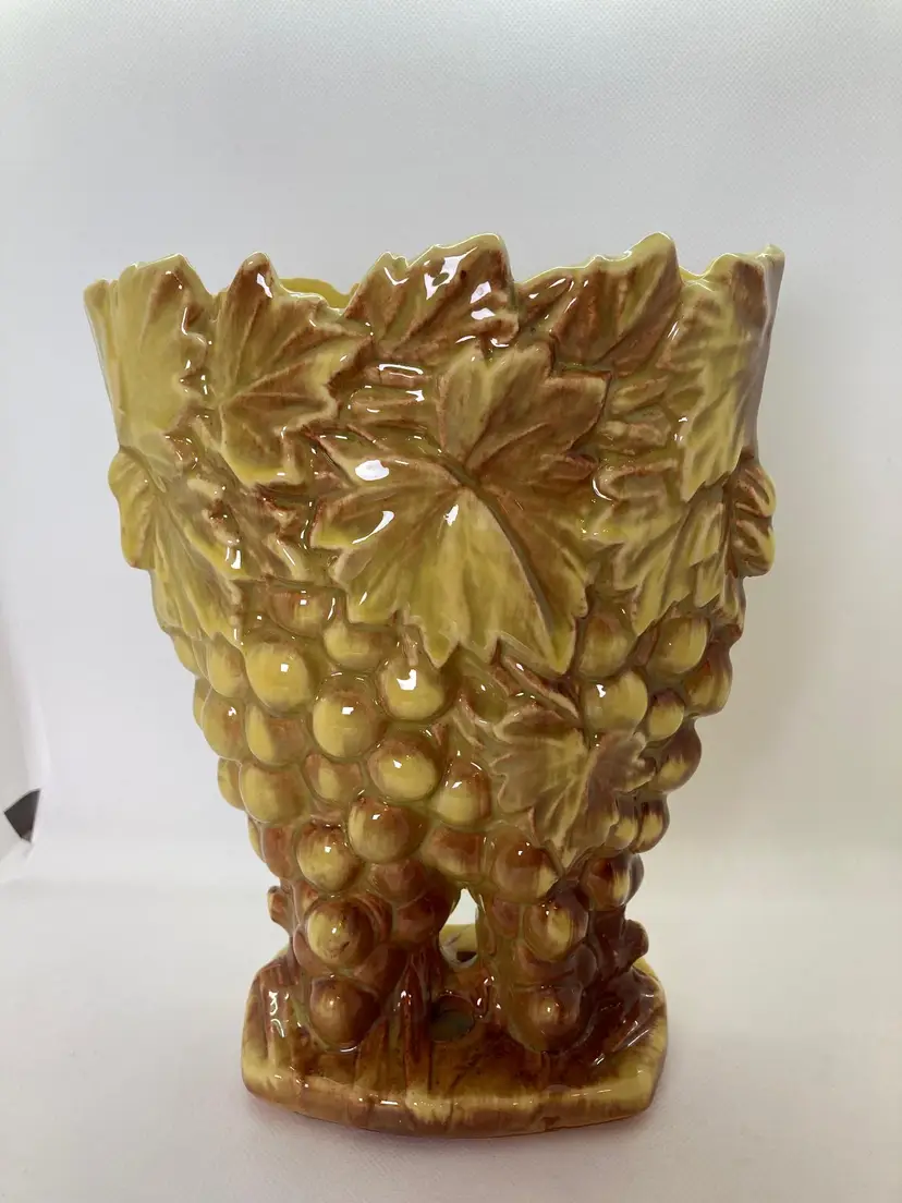 Vintage McCoy Vase, 1950 Era McCoy gold and brown Double Grape Trumpet Vase