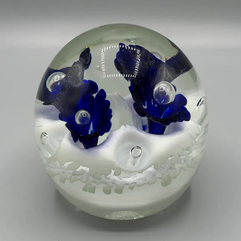Joe Rice 1998 Cobalt Blue Trumpet Flower XL LARGE Paperweight Controlled Bubbles 86oz