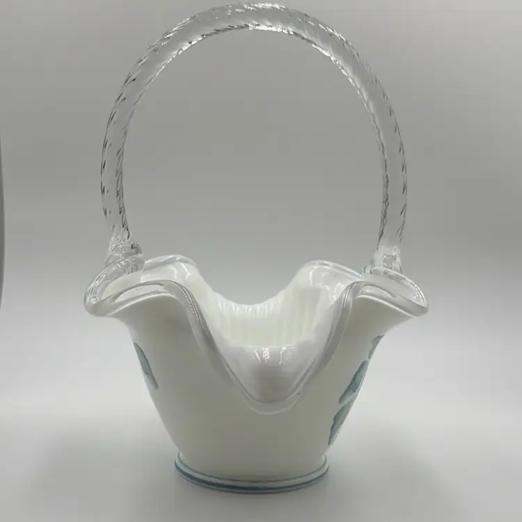 Fenton Morning Mist Silvercrest on Milk Glass Basket 6833CG