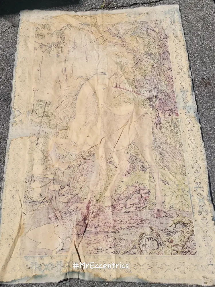 Vintage A.T.C. Unicorn Horse with Snake Print Tapestry Rug Wall Hanging 32x50 In