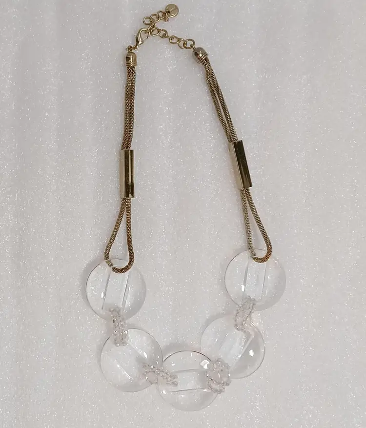 Vintage Elegant Talbot's Clear Lucite Mesh Silver Tone Necklace With Clear Crystal Embellishments; Stunning!