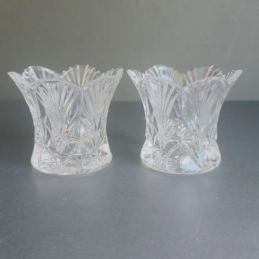 #1223 Noritake, Full Lead Crystal, Clear Glass, Candle Holders 3” Tall Germany