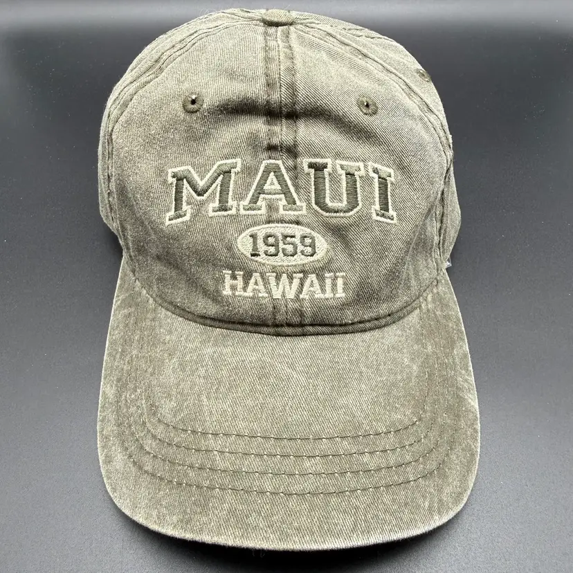 Maui Hawaii Hat Cap Unisex Green Gray Embroidered Adjustable Destination
