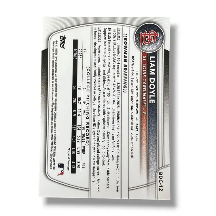 Liam Doyle 1st Bowman Chrome Image Variation Mojo SP 2025 Bowman Draft BDC-12