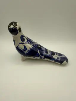 Vintage Hand-painted Tonala Mexican Folk Art Ceramic Bird Figurine