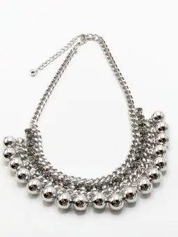 Chunky Silver Tone Statement Necklace Rhinestone and Beaded Balls