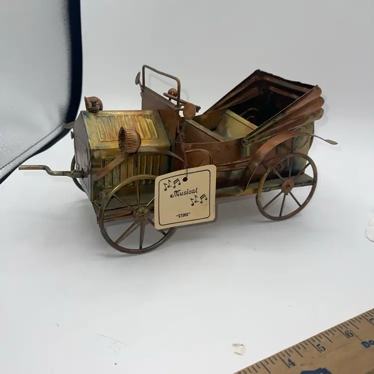 Vintage Copper Tin Metal Car Model T Convertible Music Box 1978