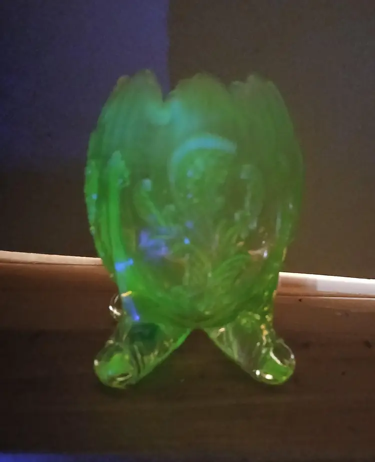 Antique Vaseline Footed Rose Bowl