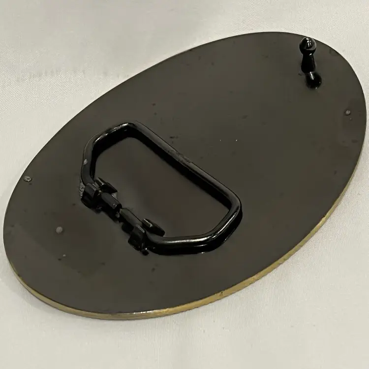 Vintage Playboy October 1968 Belt Buckle Oval Pinup Girl Black Background