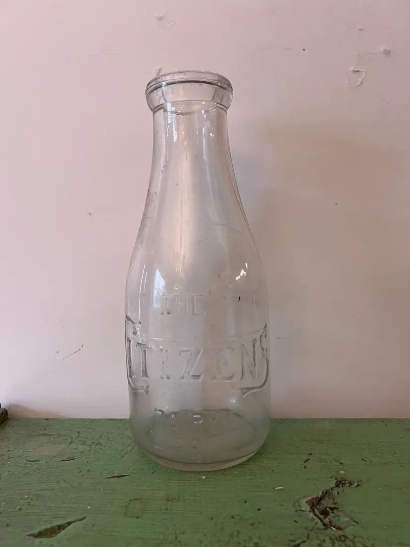 Citizens Dairy Vintage Glass Milk Bottle. Retro Farmhouse Home Decor 1 Quart Springfield Ohio