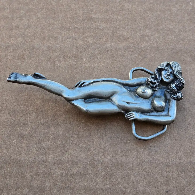 Belt Buckle Female Nude Metal Capt Hawks Sky Patrol & Novelty USA 1979 Vintage