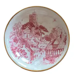 Butter Pat - 3” Staffordshire England Red $ White